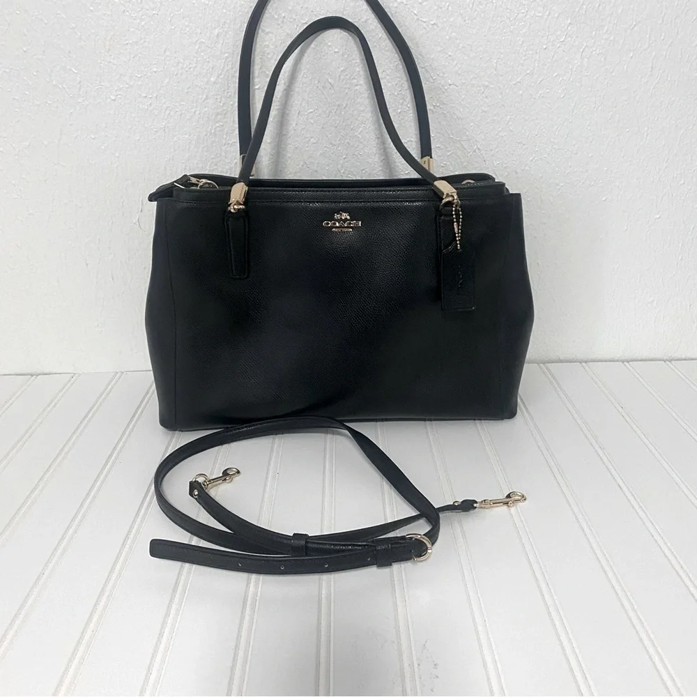 AUTHENTIC COACH CHRISTIE Carryall In Midnight Black Leather, Shoulder Tote Bag